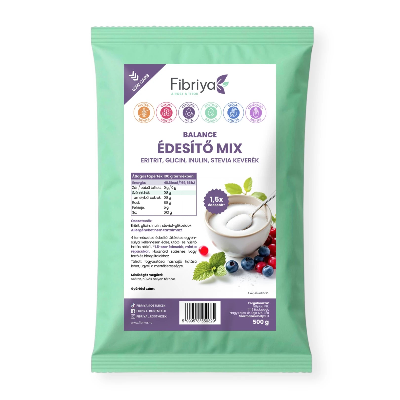 Fibriya Balance Süßungsmix – Erythrit, Glycin, Inulin, Stevia 500g