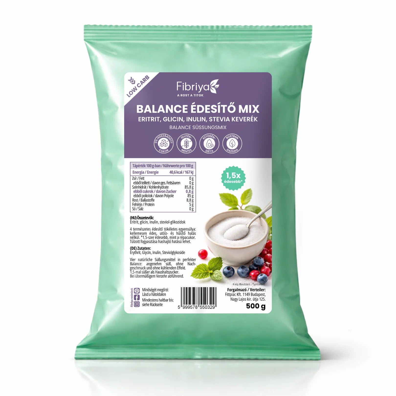 Fibriya Balance mieszanka słodząca – erytrytol, glicyna, inulina, stewia 500g