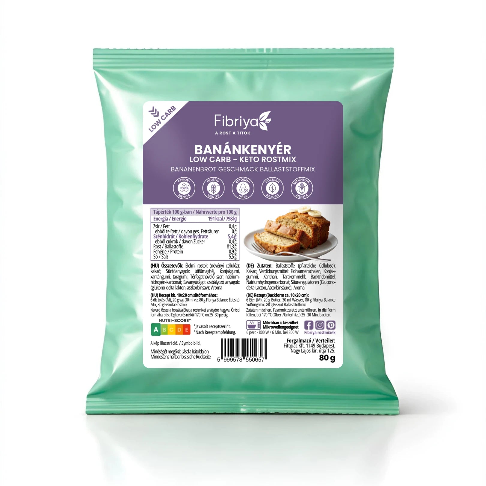 Fibriya chlebek bananowy – niskowęglowodanowa keto mieszanka błonnikowa 80g