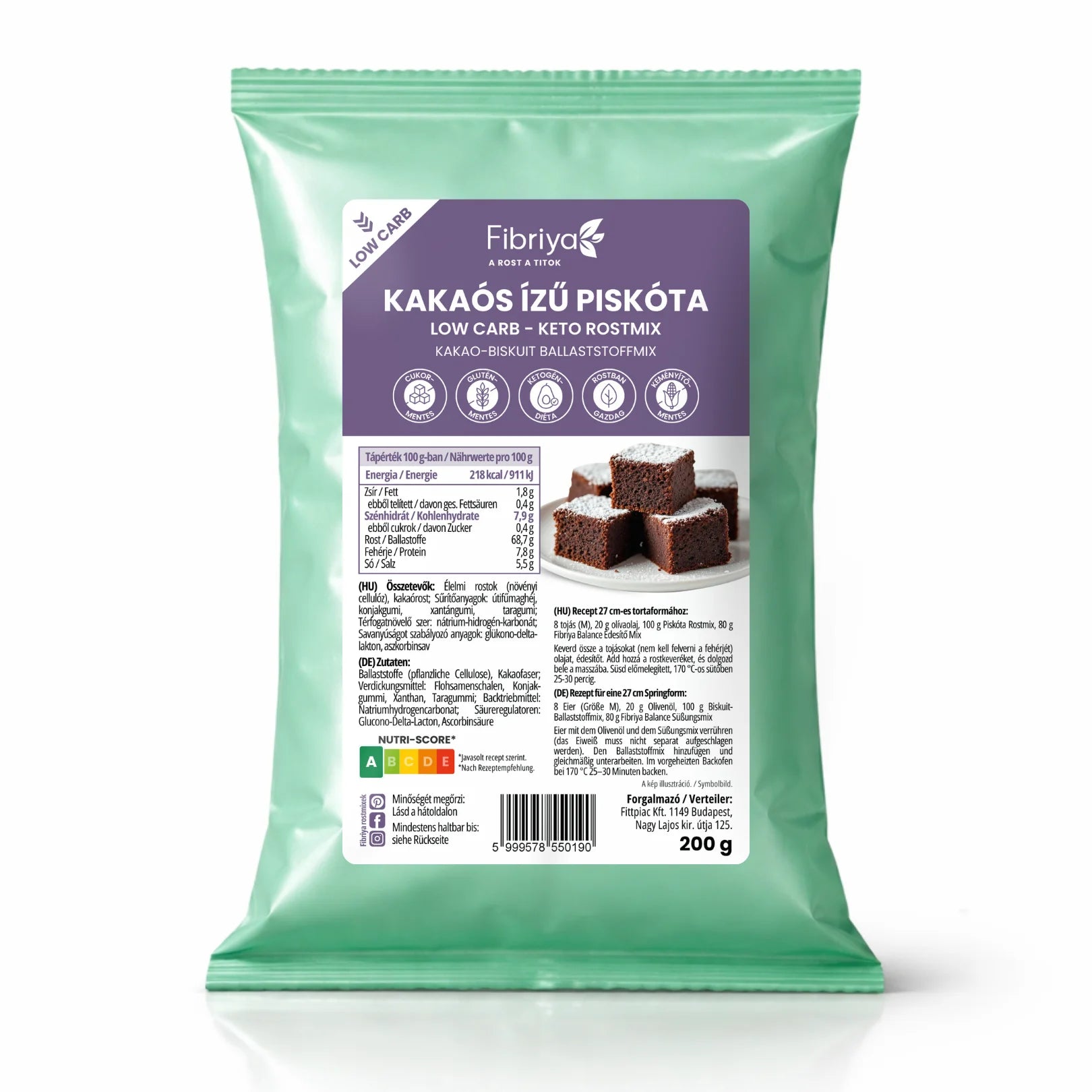 Fibriya biszkopt kakaowy – niskowęglowodanowa keto mieszanka błonnikowa 200g
