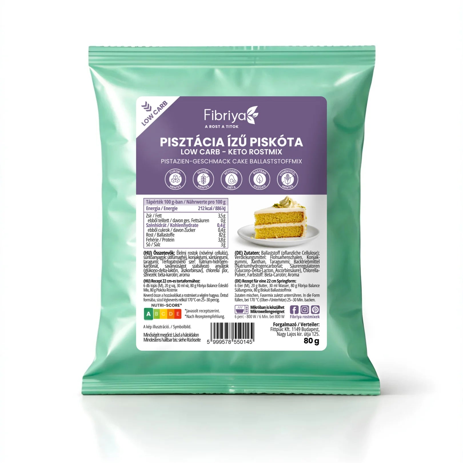 Fibriya biszkopt pistacjowy – niskowęglowodanowa keto mieszanka błonnikowa 80g