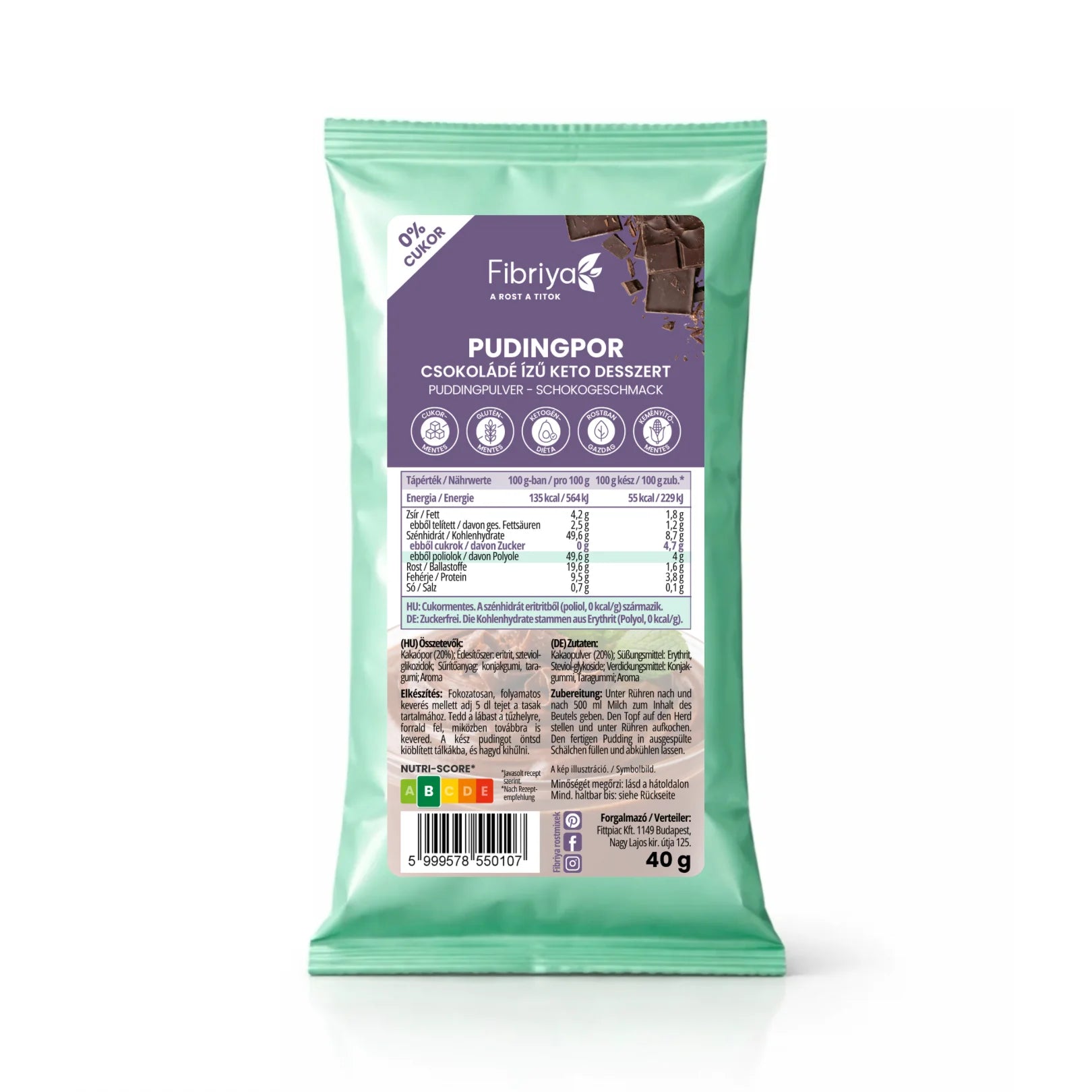 Fibriya Puddingpulver Schokolade – Keto Dessert 40g