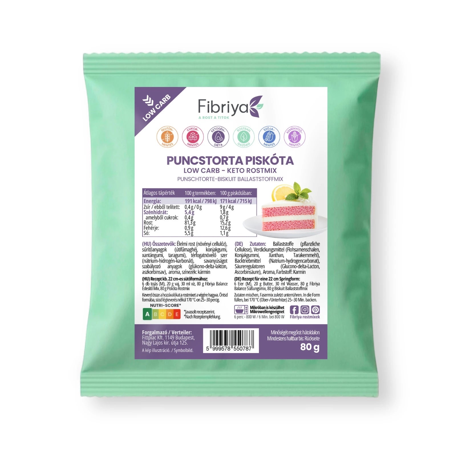 Fibriya Punschtorte-Biskuit – Low-Carb Keto Ballaststoffmix 80g