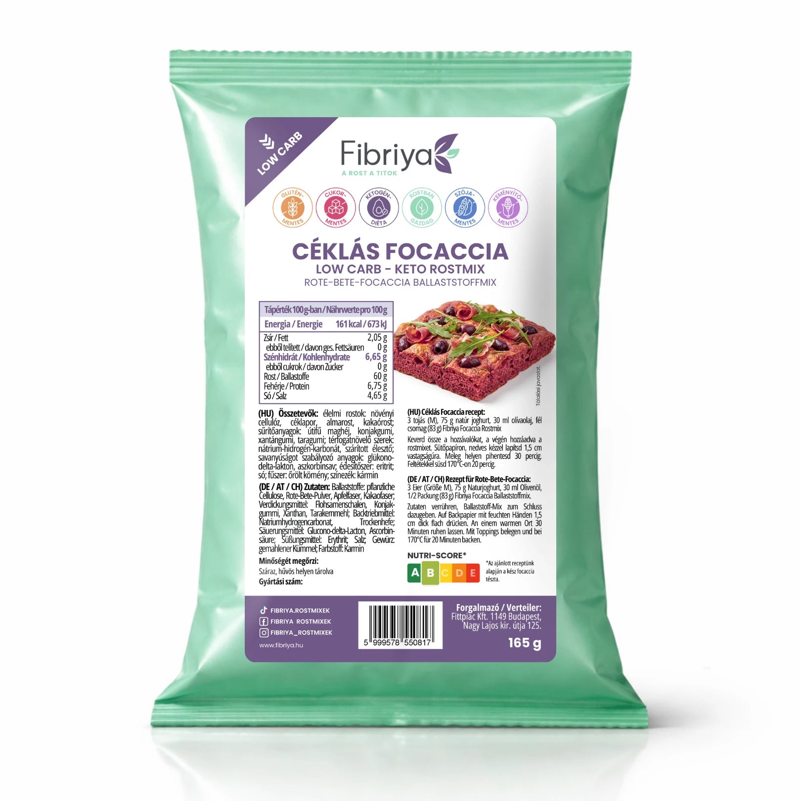 Fibriya focaccia buraczano-kminkowa – niskowęglowodanowa keto mieszanka błonnikowa 165g
