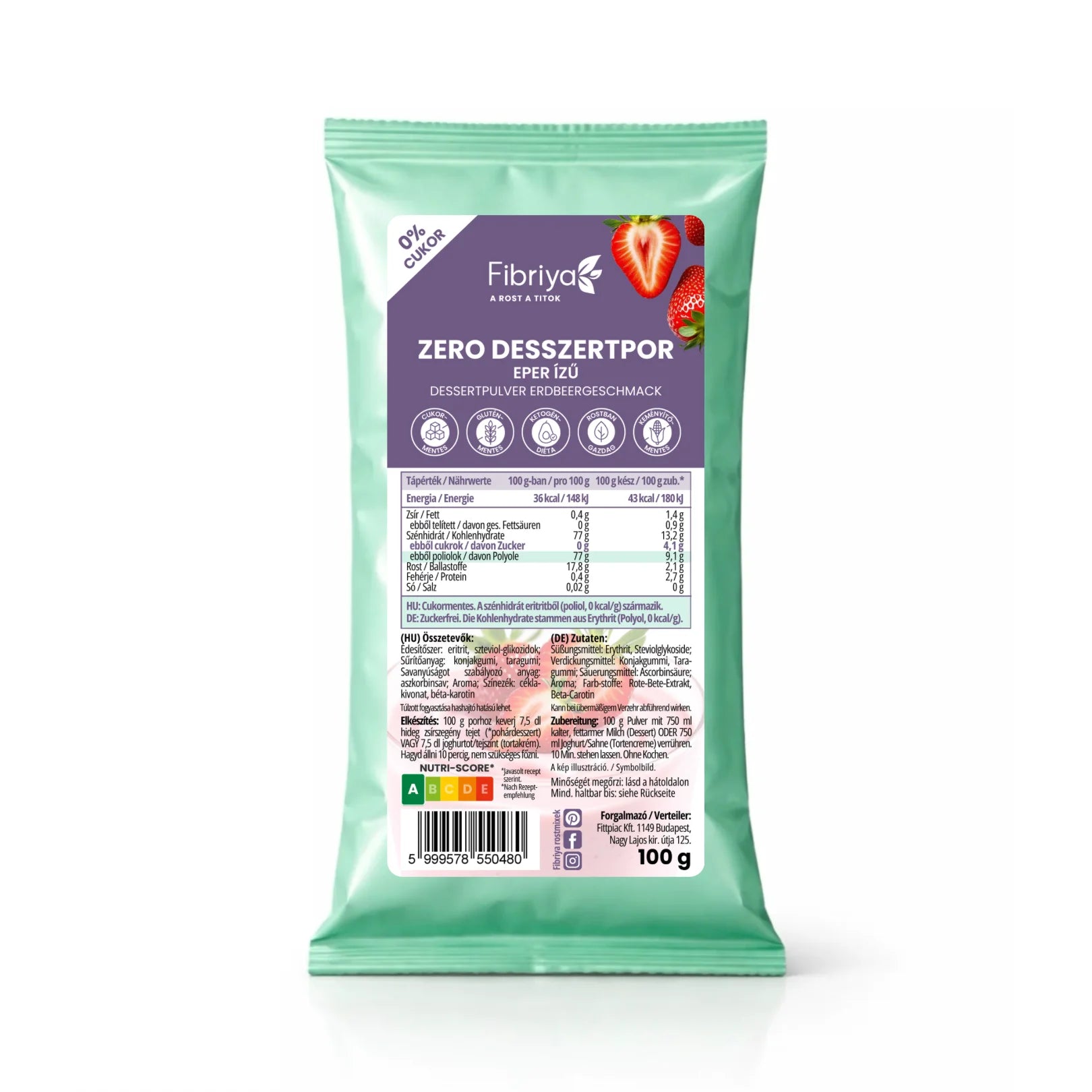 Fibriya Zero Dessertpulver Erdbeere 100g