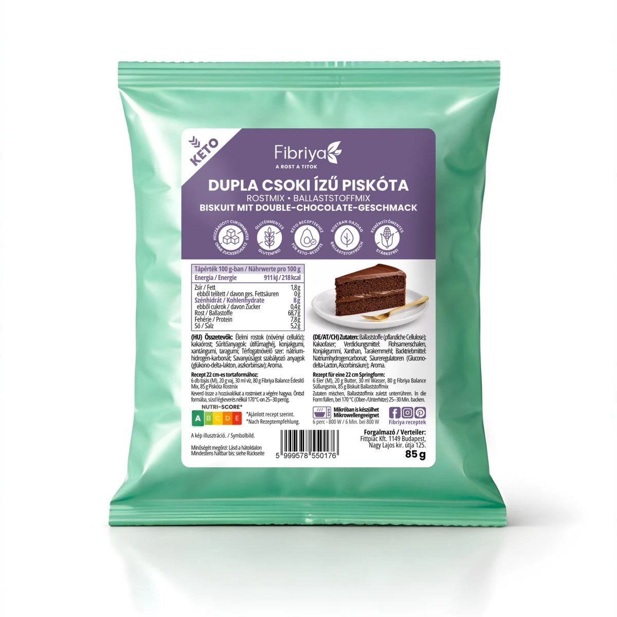 Fibriya Biskuit mit Double-Chocolate-Geschmack Keto Ballaststoffmix 85g